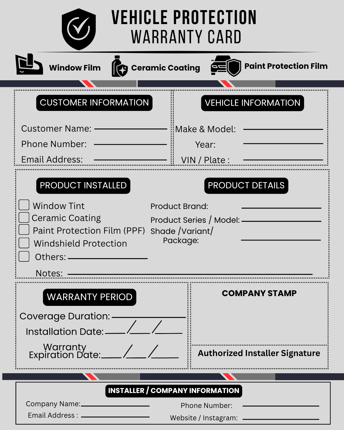Universal Vehicle Protection Warranty Card