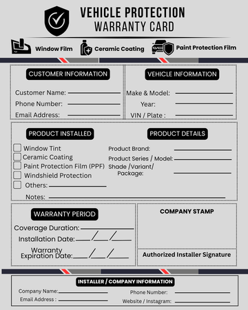 Universal Vehicle Protection Warranty Card