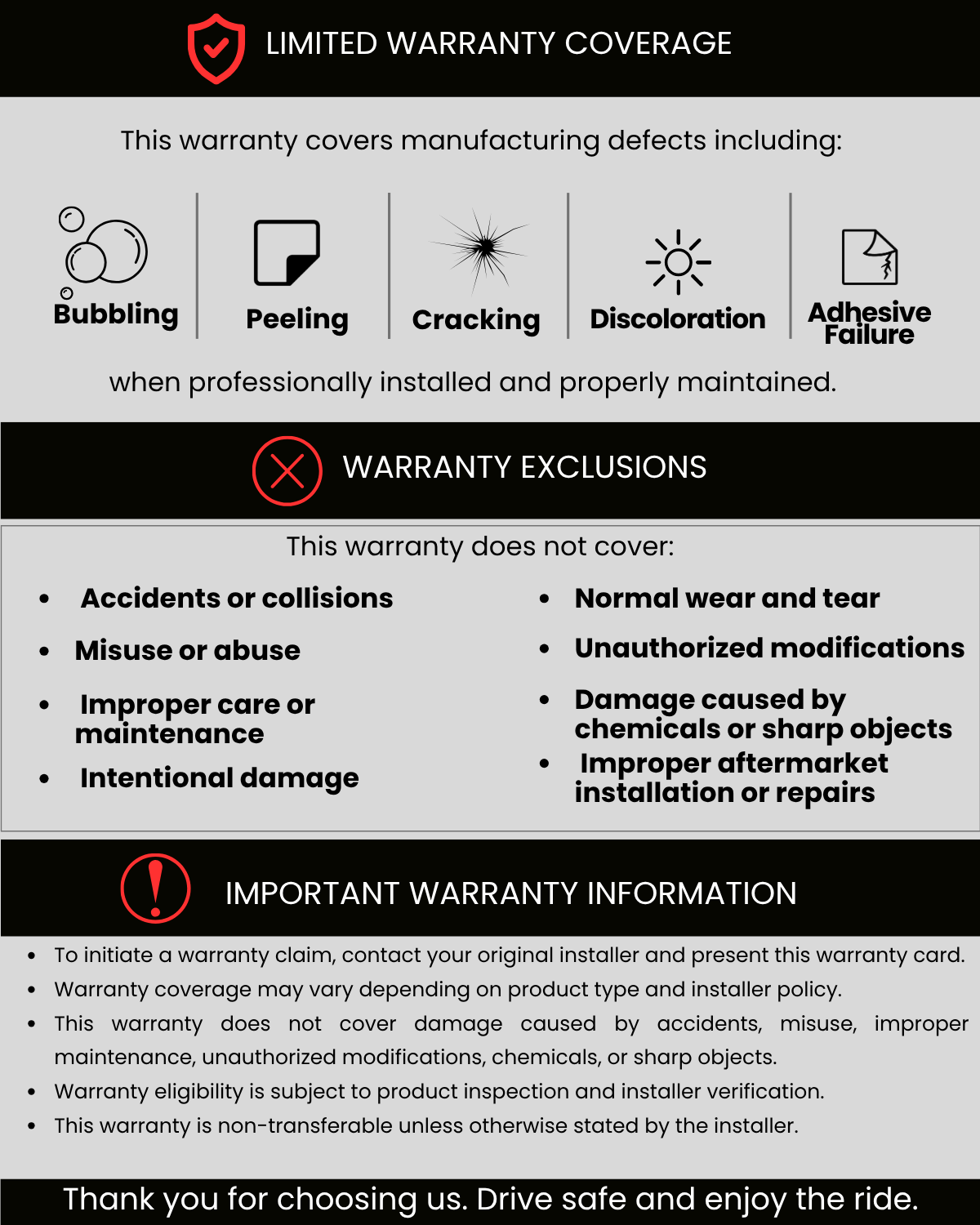 Universal Vehicle Protection Warranty Card