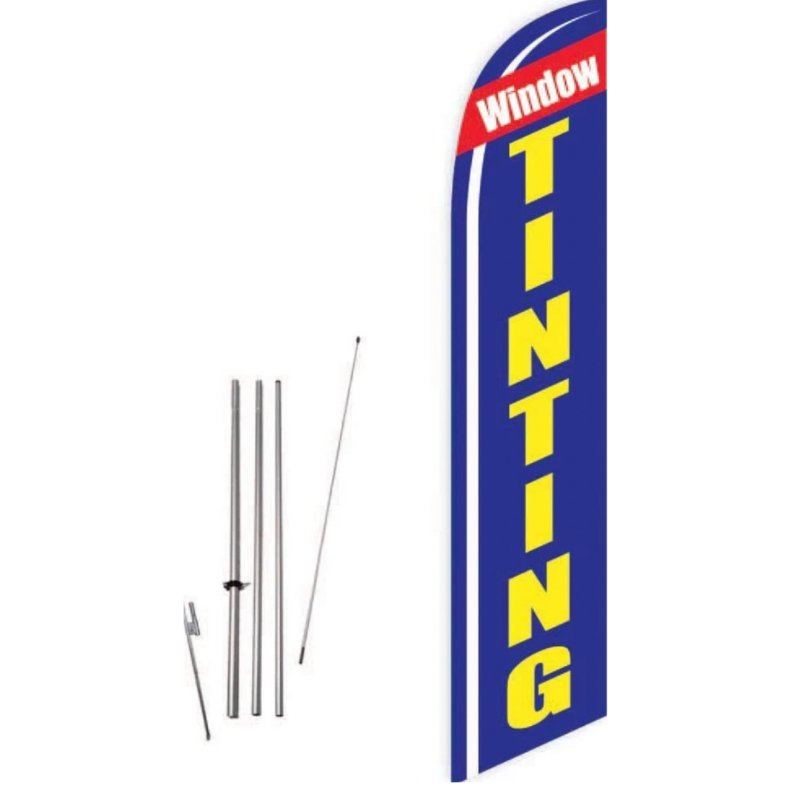 Window Tinting Feather Flag with 12ft Pole kit and Ground Spike - Premium Gard Window Films